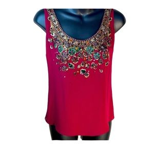 ESCADA beaded shell in shades of burgundy, deep green, blue gold, size 4, NWT